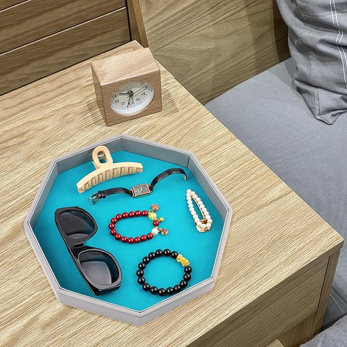 Dice Rolling Tray, Blue Felt Lined PU Leather Octagon Dice Tray for Dungeon Crawler Games