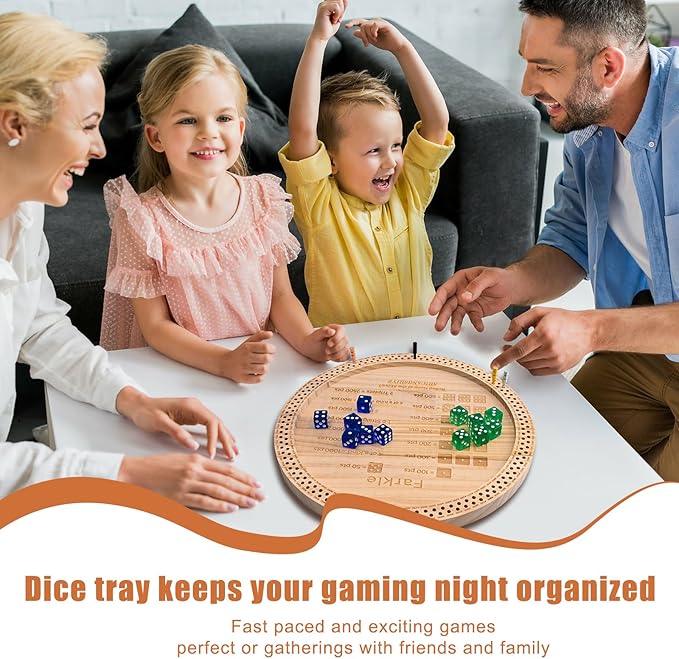 2025 Farkle Dice Game with Tray – 11.8 Inch Family Board Game Set Including Pearl Dice, Scoring Pegs, and Easy-to-Follow Printed Rules for Kids & Adults