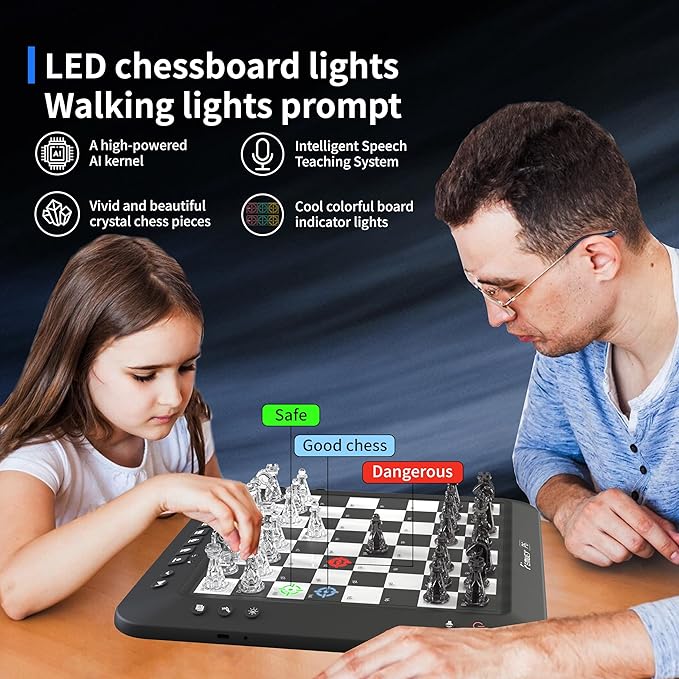 Electronic Chess Set, Chess Set Board Game, Computer Chess Game, Electronic Chess Game, LEDs,Built-in Battery, Great Partner for Play and Practice (Black)