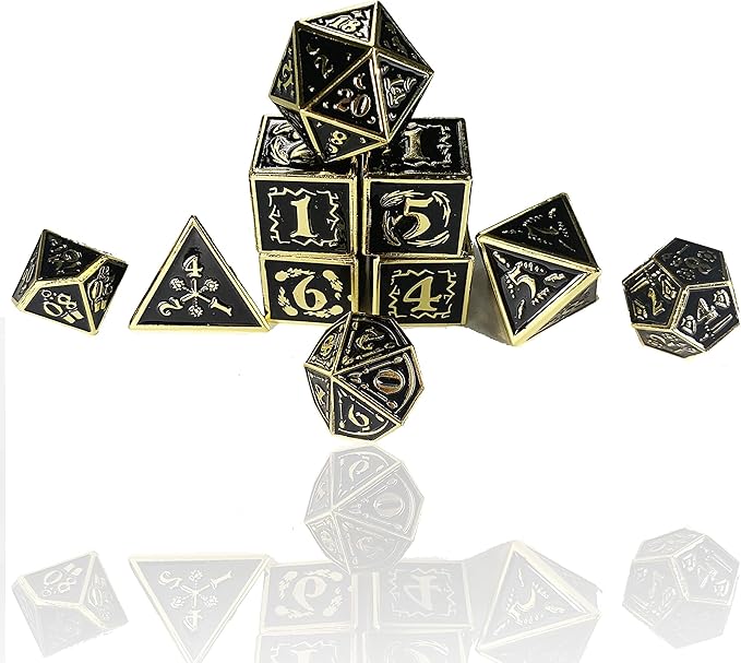 Metal Dice Set Collection for DND and All TRPG Games (Nightwatch, Gold 10 Set)