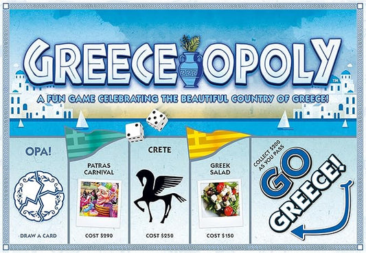 Late For The Sky: Greece-Opoly - Country Themed Family Board Game, Opoly-Style Game Night, Traditional Play Or One Hour Version, Ages 8+, 2-6 Players