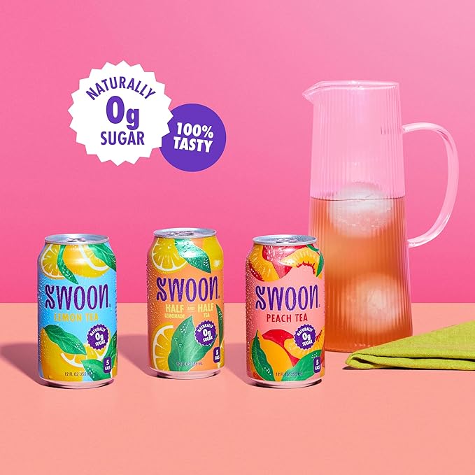 Swoon Iced Tea Variety Pack - Low Carb, Paleo-Friendly, Gluten-Free Keto Drink - Half + Half IcedTea Lemonade, Peach Iced Tea, and Lemon Tea - 12 fl oz (Pack of 12)