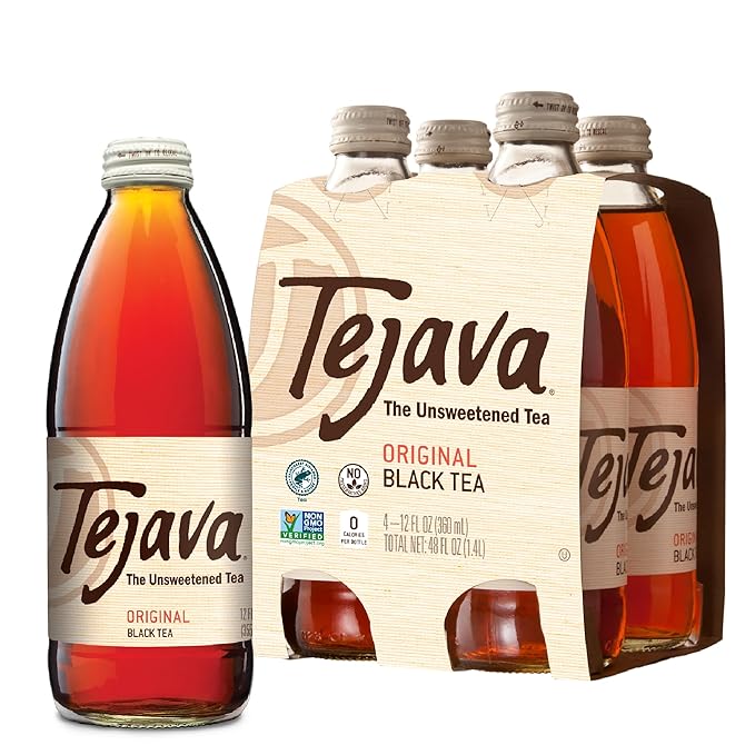 Tejava Original Unsweetened Black Iced Tea, 24 Pack, 12oz Glass Bottles, Non-GMO, Kosher, No Sugar or Sweeteners, No calories, No Preservatives, Brewed in Small Batches
