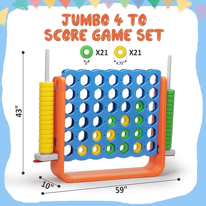 Unihex 3.6FT Tall Oversized Jumbo 4-to-Score Giant Game Set for Kids Adult Family Party Fun,4 in A Row Connect Game for Yard Indoor Outdoor Backyard (Blue)