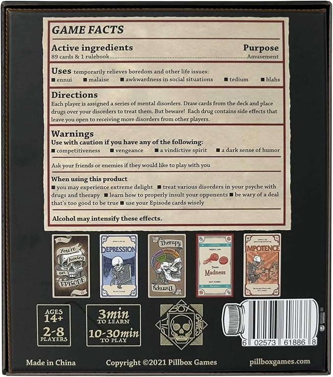 Pillbox Games Side Effects: Unleash The Fun & Chaos Using Therapy & Medication in This Hit Card Game for 2 to 8 Players