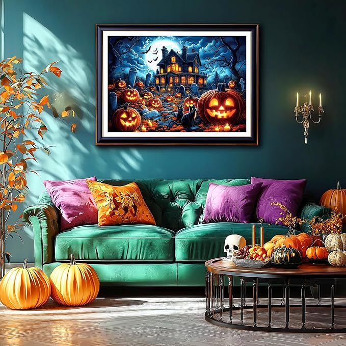 Halloween Haunted House 1000 Piece Jigsaw Puzzle for Adults - Spooky Night Graveyard Scene Challenging 1000-Piece Puzzle for Adults & Teens - Premium Quality with Reference Poster
