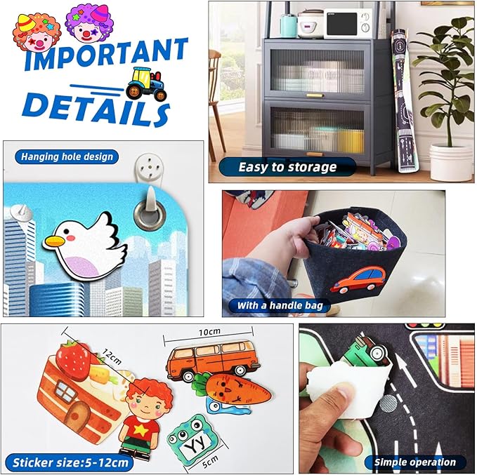 200 PCS Felt Board Story Set for Toddlers with Storage Bag City Car Traffic Themed 40 X 28 inch Teaching Wall Flannel Board Kit for Preschool Activity Early Learning Interactive Storytelling(Darkgrey)