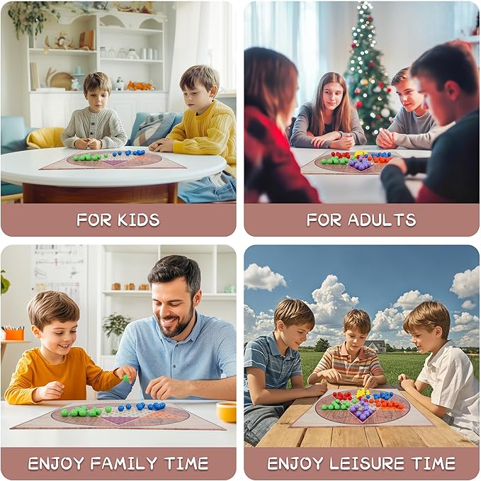 13.5" Chinese Checkers Board Game Set - Foldable Board with 60 Vibrant Acrylic Marbles, Classic Strategy Family Game for Kids & Adults, Travel-Friendly Design for Game Nights (2-6 Players)