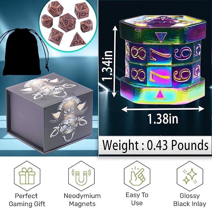 MTG Life Counter Wheel Metal Life Counter MTG Tracker, Mini Dice Set, Gift Box Packaging for Cards, MTG Compatible Board Games, DND Game Accessories (Colorful)