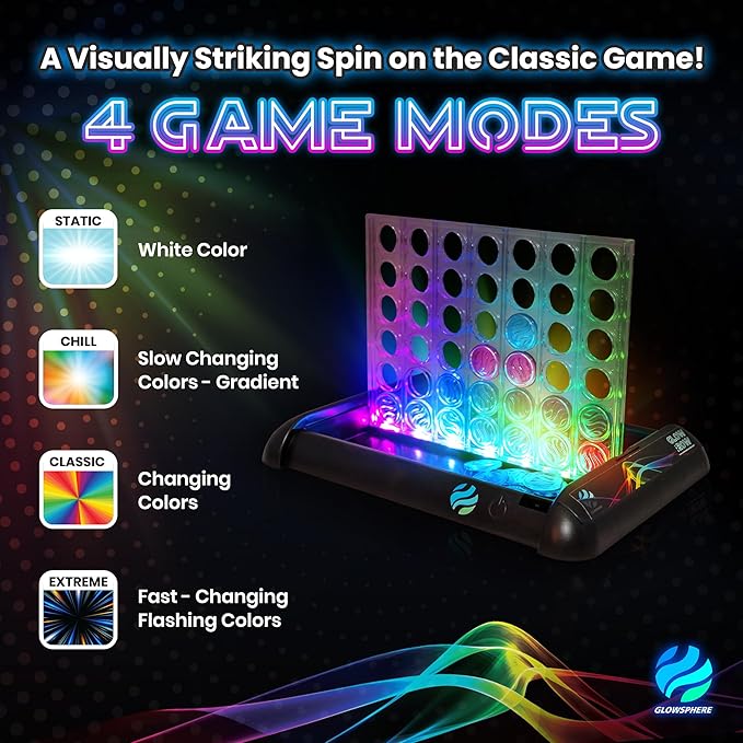 Glow in a Row Light-Up 4 in a Row Board Game, Strategy Games for Kids Ages 6 and Above, 2 Player Game, Perfect for Kids and Adults Family Game Night