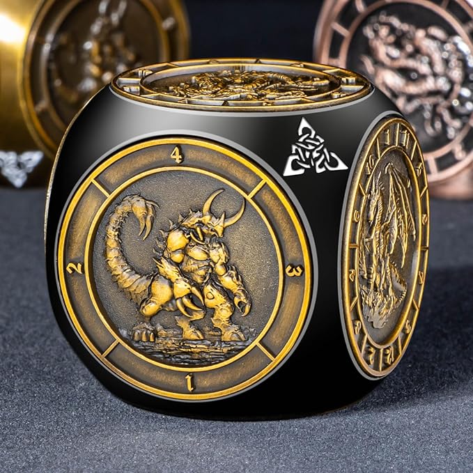 7 in 1 Spinner DND Dice Set D&D, Metal D and D Dice with Gift Box, Dungeons Dragons Role Playing Dice, Black Gold