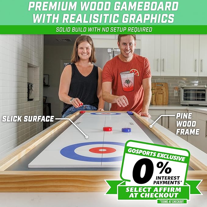 GoSports 6 ft Tabletop Shuffleboard and Curling 2 in 1 Game with 8 Pucks and Tote Bag