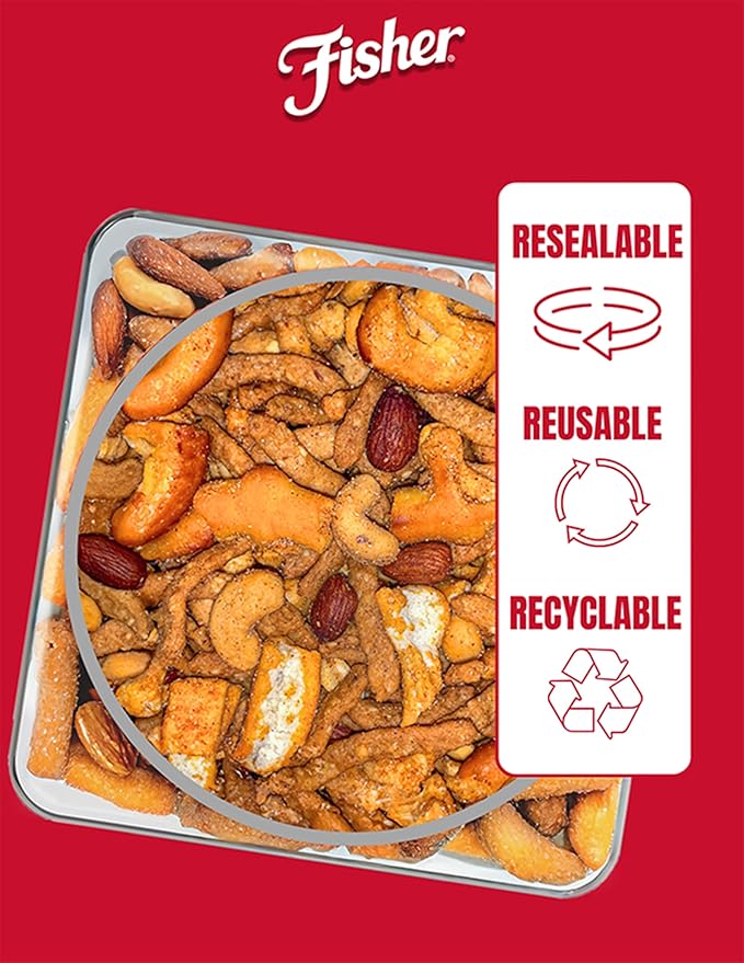 Fisher Spicy Buffalo Bulk Trail Mix, 31 oz Jar; Buffalo Seasoned Sesame Sticks, Peanuts & Pretzels with Smoked Seasoned Almonds & Ranch Flavored Cashews; Hot Spicy Snack Mix, Snacks for Adults