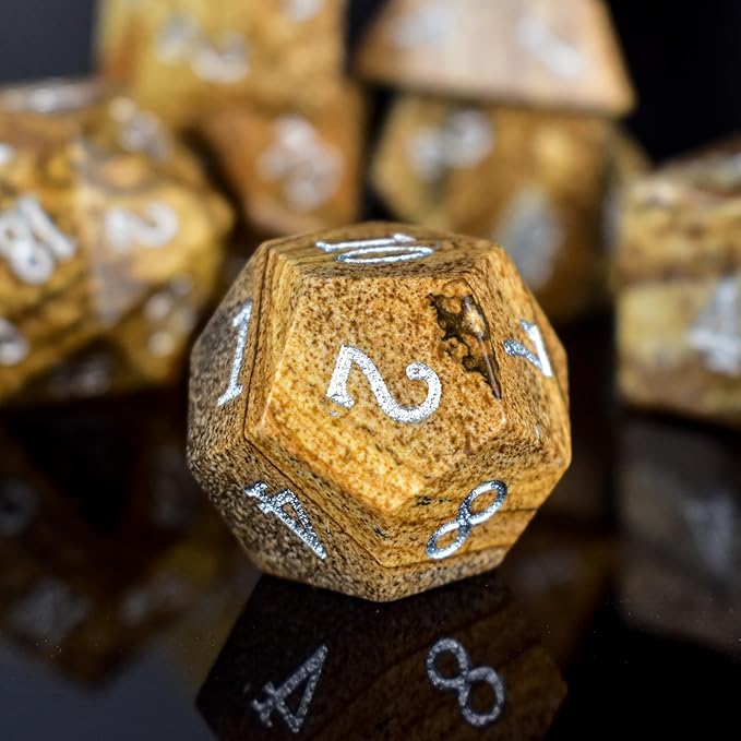 Picture Gemstone DND Dice Set,7PCS Real Gem Dice for Dungeons and Dragons,Polyhedral Dice Set with Gift,MTG Game Dice