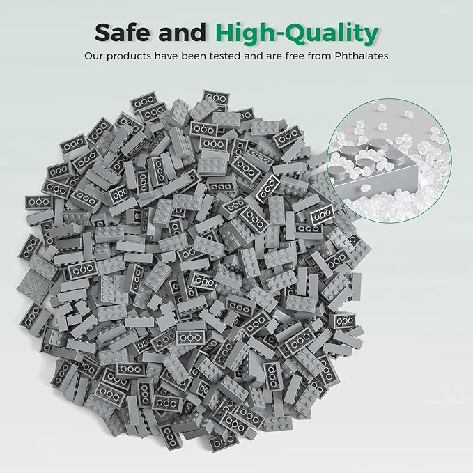 500 Piece Classic Building Bricks and 1 Gray Baseplate, 2x4 Bricks Bulk Creative Building Toys, Blocks Bulk for Kids Ages 6+, Light Gray