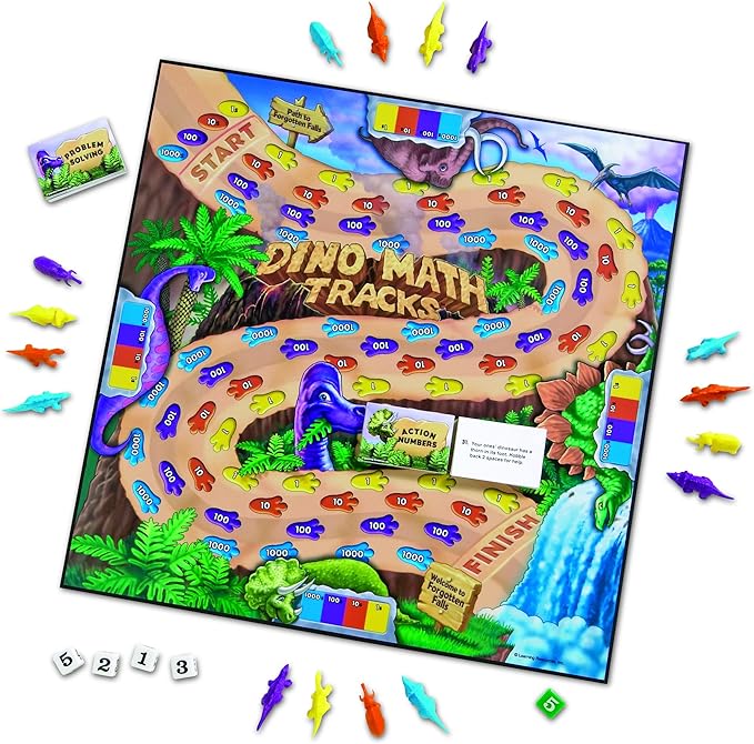Learning Resources Dino Math Tracks Game - Ages 6+ Addition and Subtraction Dinosaur Game, Kindergarten Math Games, Board Games for Kids