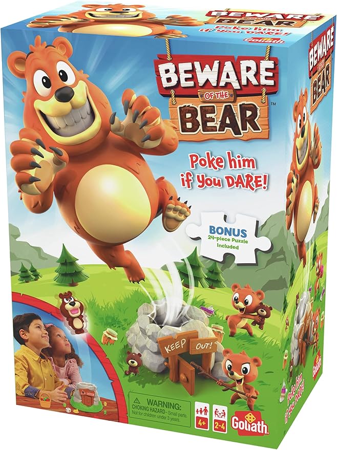 Beware of The Bear Game - Poke The Bear and Sneak The Goodies Before He Wakes Up - Includes 24-Piece Puzzle by Goliath, Multi Color, 919582