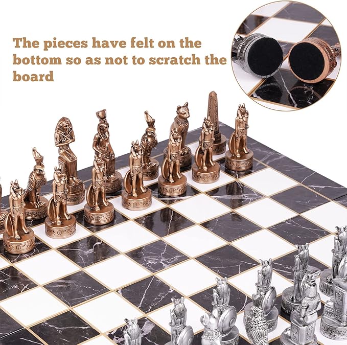 15" Figures Egyptian Style Chess Sets for Adults and Cardboard Chess Board Family Large Folding Chess Board Game 3D Resin Chess Pieces and Storage Slots, 2 Players