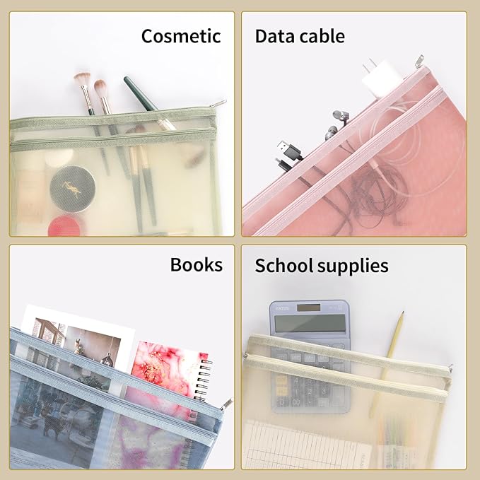 10 Pack Colored Double-Layer Mesh Zipper Pouch Bags, Nylon Building Block Sets Toy Storage & Organization, Breathable See Through (5Pcs A4+5Pcs A5) Pouch with Handle for School Office Games