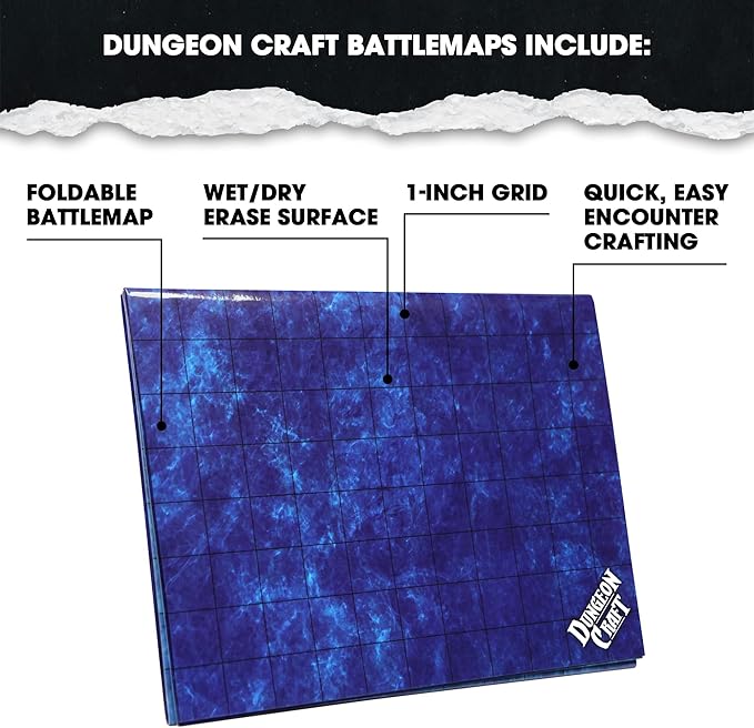 DUNGEON CRAFT Battle Map for DND & RPG – Double-Sided Gloss Laminated 24"x33" Mat with 1" Grid – Wet/Dry Erase Tabletop Terrain – Ocean Pack