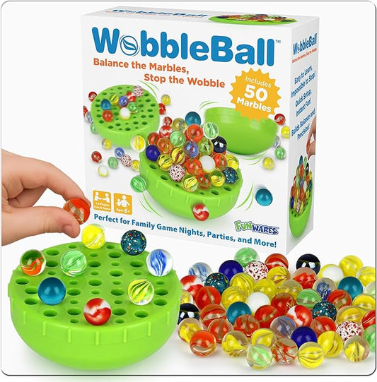 Funwares WobbleBall Marble Balancing Game – 50 Colorful Marbles Stored Inside for Easy Cleanup, Exciting Family Challenge for Kids & Adults, Fun Party Game, 1-4 Players, Perfect Holiday, Birthday Gift