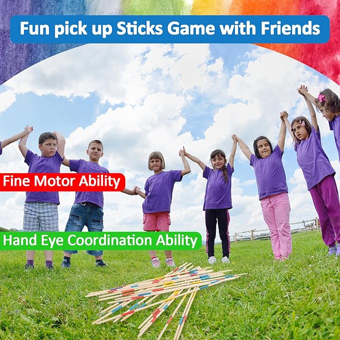 Large Pick Up Sticks, 19.60 Inch Wooden Pick Up Sticks Game for Kids, Classic and Funny Family Game (1 Pack Large Pick Up Sticks)