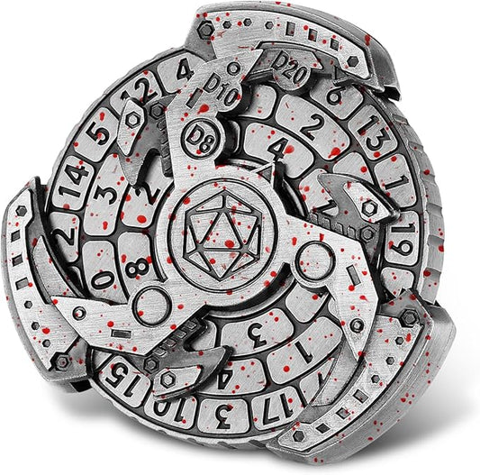 Spinner DND Dice Set, 7-in-1 Fingertip Gyro Metallic D&D Dice, Roulette Dice Spinner for DND Dice Set, D&D Gifts with Gift Box, Role Playing Game Board Game Accessories, Silver with Red Dots
