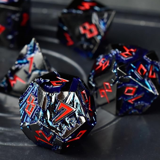 Rule Dice D&D Dice 7 Die Metal DND Dice Set, Weighted Metallic Dungeons and Dragons Dice Set, Large Polyhedral D and D Dice Sets, Cool MTG RPG Dice DND with Gifts Case for Role Playing (Black Red)