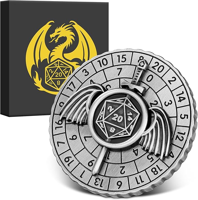 Spinner DND Dice, 7-in-1 Fighters Swords Metallic D&D Dice, Fighters Swords Roulette Dice Spinner for DND Dice Set, DND Gifts with Gift Box, Role Playing Board Game Accessories, Dark Silver