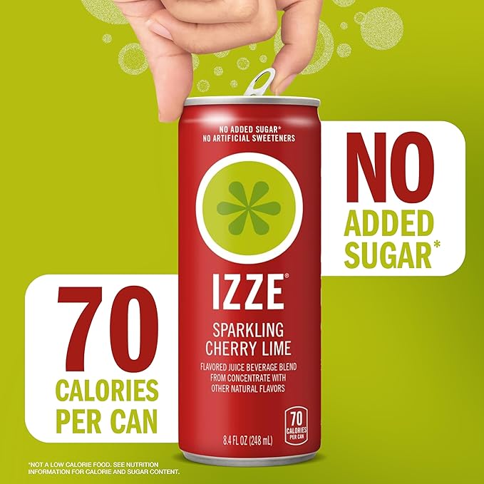 IZZE Sparkling Juice Beverage Blend, Cherry Lime, No Sugar Added, 8.4 FL OZ, 24 Cans