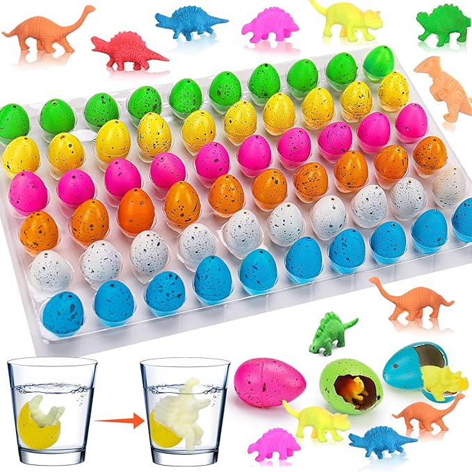 60PCS Small Hatching Dinosaur Eggs for Dinosaur Party Favors Birthday Goodie Treat Bag Stuffers Classroom Carnival Prizes Box Toys Bulk Pinata Fillers Novelty Grow in Water Dino Eggs with Toys Inside