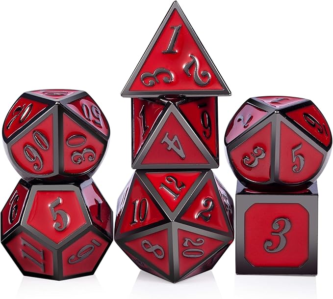 DnDnD Red D&D Game Dice,7 Die Polyhedral Metal Dice with Gift Metal Tin for RPG DND Dungeons and Dragons Dice Collector Board Game Player
