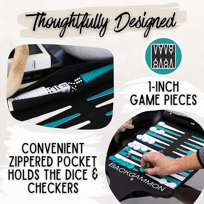 Roll-Up Travel Backgammon Game | Lightweight Roll-up Backgammon Set | Travel Backgammon Sets for Adults | Portable Travel-Size Strategy Board Game for Camping, Backpacking or Beach