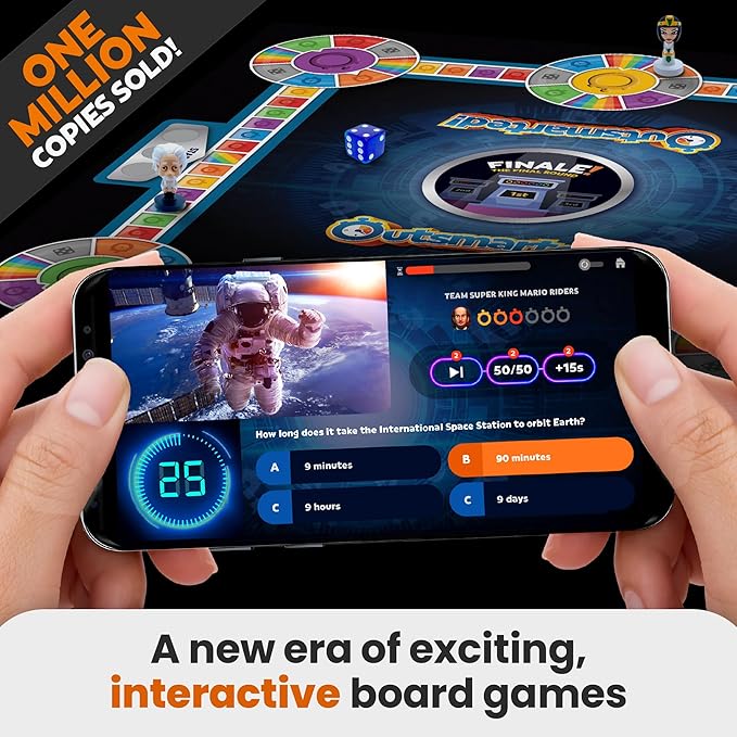 Outsmarted - The Live Quiz Show - 2025 Version - Remote Board Game - More than 10000 Multimedia Questions and Updates, Live TV Quiz Show, Family Game Night - Games for Adults, Teens and Kids - Ages 8+