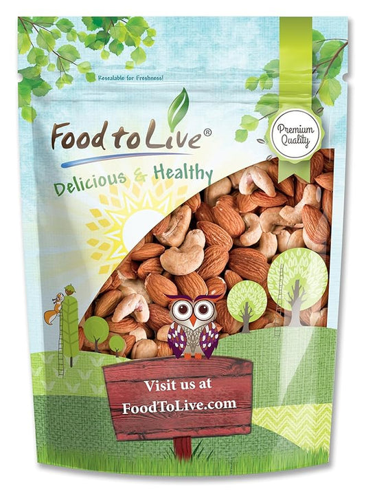Food to Live - Dry Roasted Almonds and Cashews Mix, 8 Ounces – Unsalted Oven Roasted Nuts, Protein Rich Trail Mix, Healthy Vegan Snack, No Oil Added