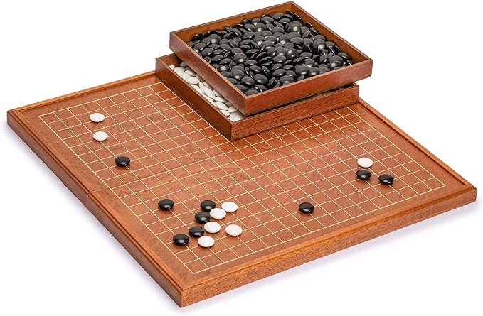 Yellow Mountain Imports Rosewood 1-Inch Folding Go Game Set Board with Double Convex Melamine Stones - Classic Strategy Board Game (Baduk/Weiqi)
