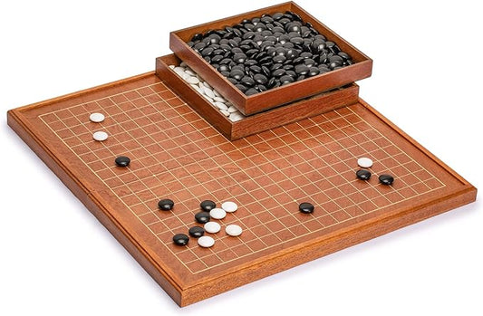 Yellow Mountain Imports Rosewood 1-Inch Folding Go Game Set Board with Double Convex Melamine Stones - Classic Strategy Board Game (Baduk/Weiqi)