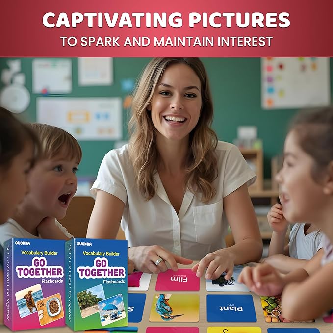 QUOKKA 104 Vocabulary Flash Cards Go Together with Realistic Images for Pre-K and Kindergarten - Perfect for Teachers, Parents, and Speech Development Activities- Vocabulary Builder for Kids Adults
