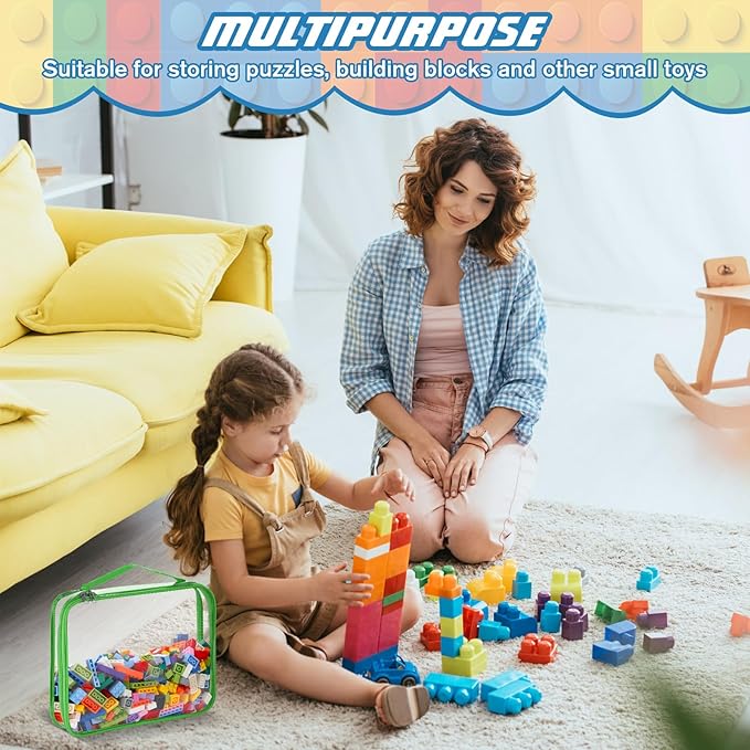 Sanwuta 6 Packs Toy Storage Bags, PVC Organizing Case Bags with Zipper, Waterproof Toy Container for Board Games, Building Blocks, Puzzles, Small Toys and Kids Books(X-Large, Large, Small,Black)