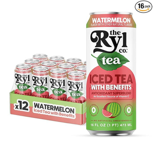Ryl Iced Tea, Watermelon, Antioxidant Superblend, Zero Sugar, Low Carb, Zero Calorie Iced Tea, 16.0 Fl Oz (12-Pack)