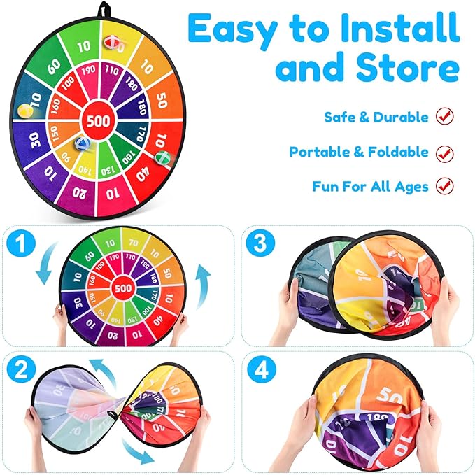 Hungdao 3 Sets Carnival Games Combo Set, Dart Board with Balls Plastic Cones Ring Bean Bags Toss Game for Boys Girls Adults Family Birthday Yard Indoor Outdoor(Vibrant Color, Fun Style)