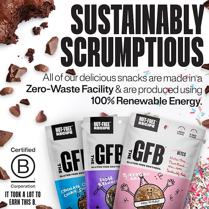 The GFB Gluten Free Protein Cookie Bites Nut Free Variety Pack – Super Tasty Allergen Friendly Fudge Brownie, Cookie Dough & Birthday Cake Vegan Protein Bites, 4 Oz (6 Count)