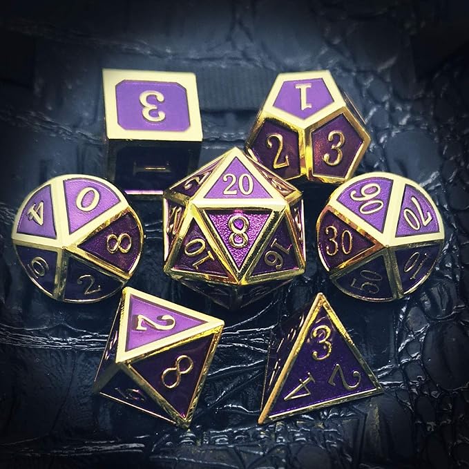 Haxtec D&D Metal Dice Set Gold Purple DND Dice for Dungeons and Dragons Gifts RPG Roleplaying Dice