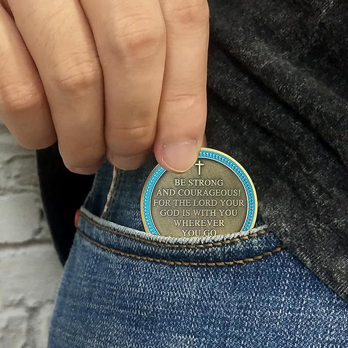 Half-Face Jesus Lion Religious Coin Inspirational Bible Verse Medallion Faith-Based Gifts for Spiritual Encouragement for Men & Women