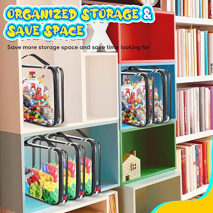 AOBOPLE 6 Packs Toy Storage Bags with Zipper,2 Size Clear Toy Organizer Bags,Waterproof Lego Organizers and Storage,Toy Bags for Board Games,Building Blocks,Puzzles,Kids Books