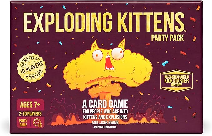 Exploding Kittens Party Pack - 2-10 Players - Ages 7+ - 15 Minutes to Play - Party-Sized High-Stakes Card Game, Ideal for Party, Family Game Night, Fun for Kids and Adults