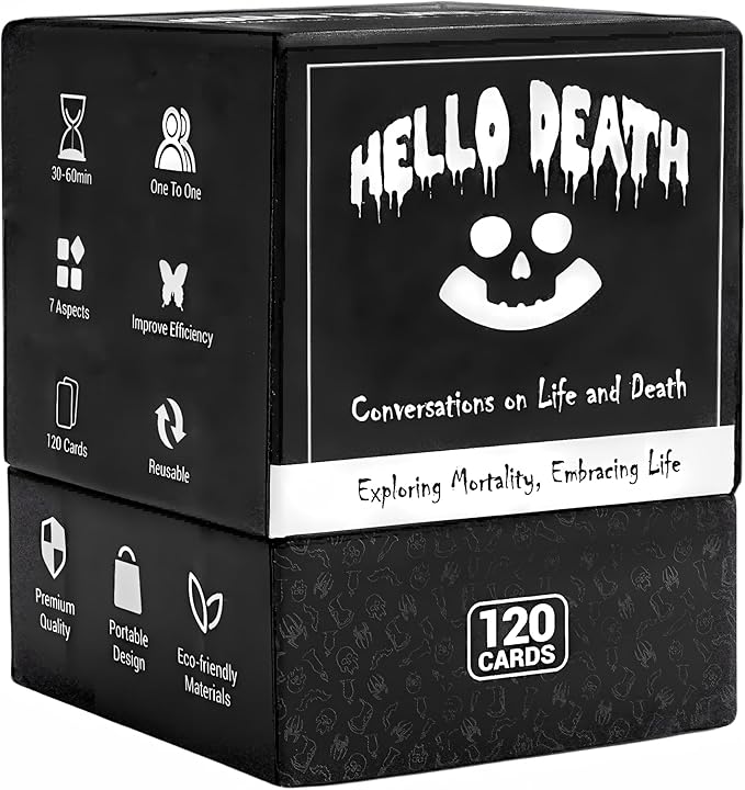 HELLO DEATH Card Game: 120 Cards to Inspire Deep and Fun Conversations About Life and Death – A Great Choice for Families, Couples, Parties, and Game Nights; Ideal as Funny Gifts or Adult Card Games