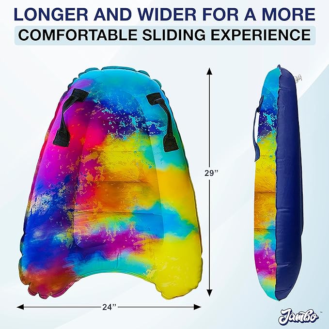JAMBO Inflatable Surf Body Board with Handles, Boogie Board for Beach, Surfing Swimming Floating Surfboard Boards, Pool Floats Pool Beach Toy for Kids (Water Color Bodyboard) - 1 Pack