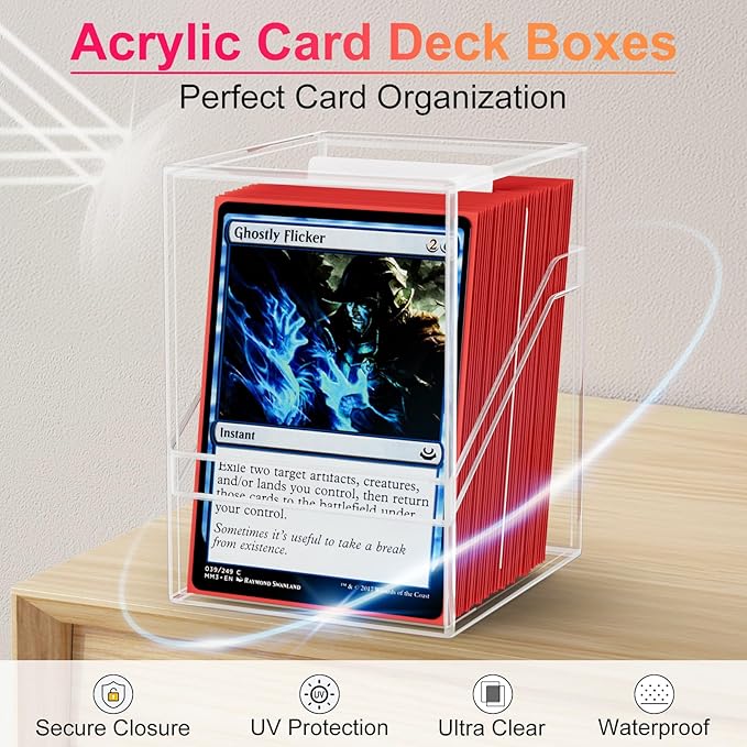 Card Deck Box with Portable Case, 4 Pack Clear Commander Deck Box with 4 Dividers, Holds 400+ Double Sleeved Cards, Fit for MTG, YuGiOh, TCG