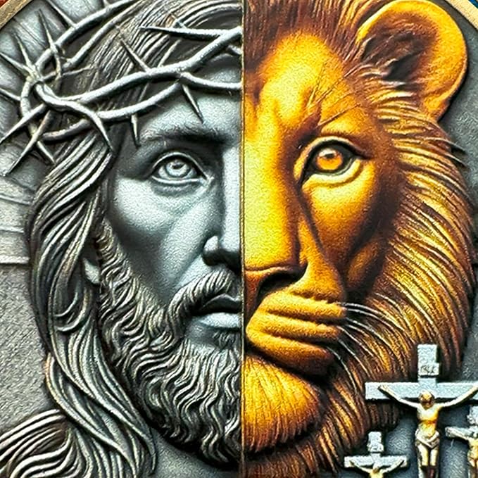Half-Face Jesus Lion Religious Coin Inspirational Bible Verse Medallion Faith-Based Gifts for Spiritual Encouragement for Men & Women